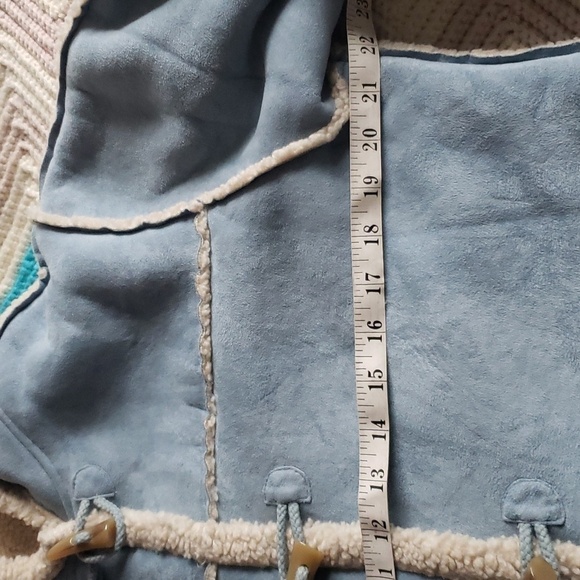 Dusty blue shearling faux leather parka size medium with toggles hooded medium - Picture 5 of 11